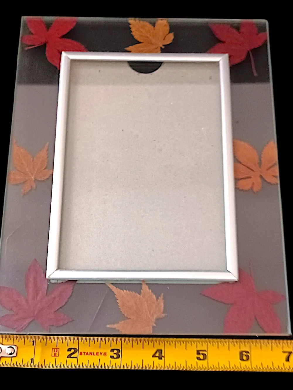 Vtg Dried Pressed Leaf Picture Photo Frame Lead Glass‎ Maple Leaves Farmhouse